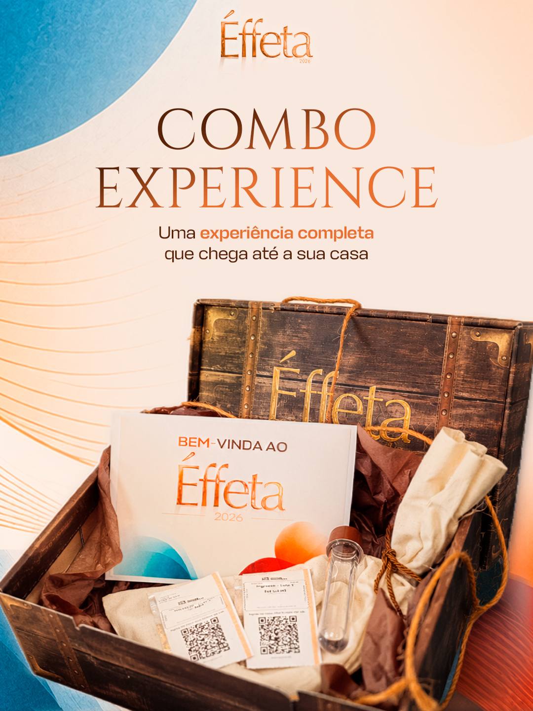 Baú Combo Experience ÉFFETA 2026 com camiseta, ingressos, água benta e carta personalizada